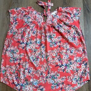 LC Lauren Conrad Floral Blouse - Coral and White